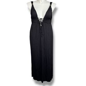 Tropical Escapes Womens Maxi Dress Swimsuit Coverup Grecian Style Black Large